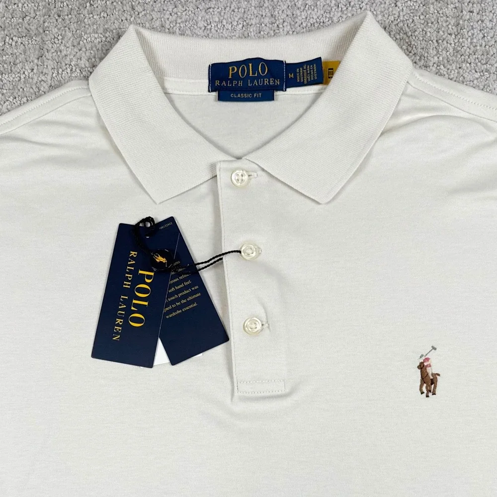 NEW Polo Ralph Lauren Mens Medium Cream Classic Fit Short Sleeve Polo Shirt